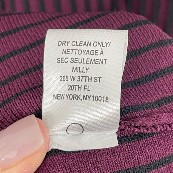 Milly Engineered Linear Fit and Flare Godet Stripe Dress Size LARGE Burgundy - Picture 8 of 8